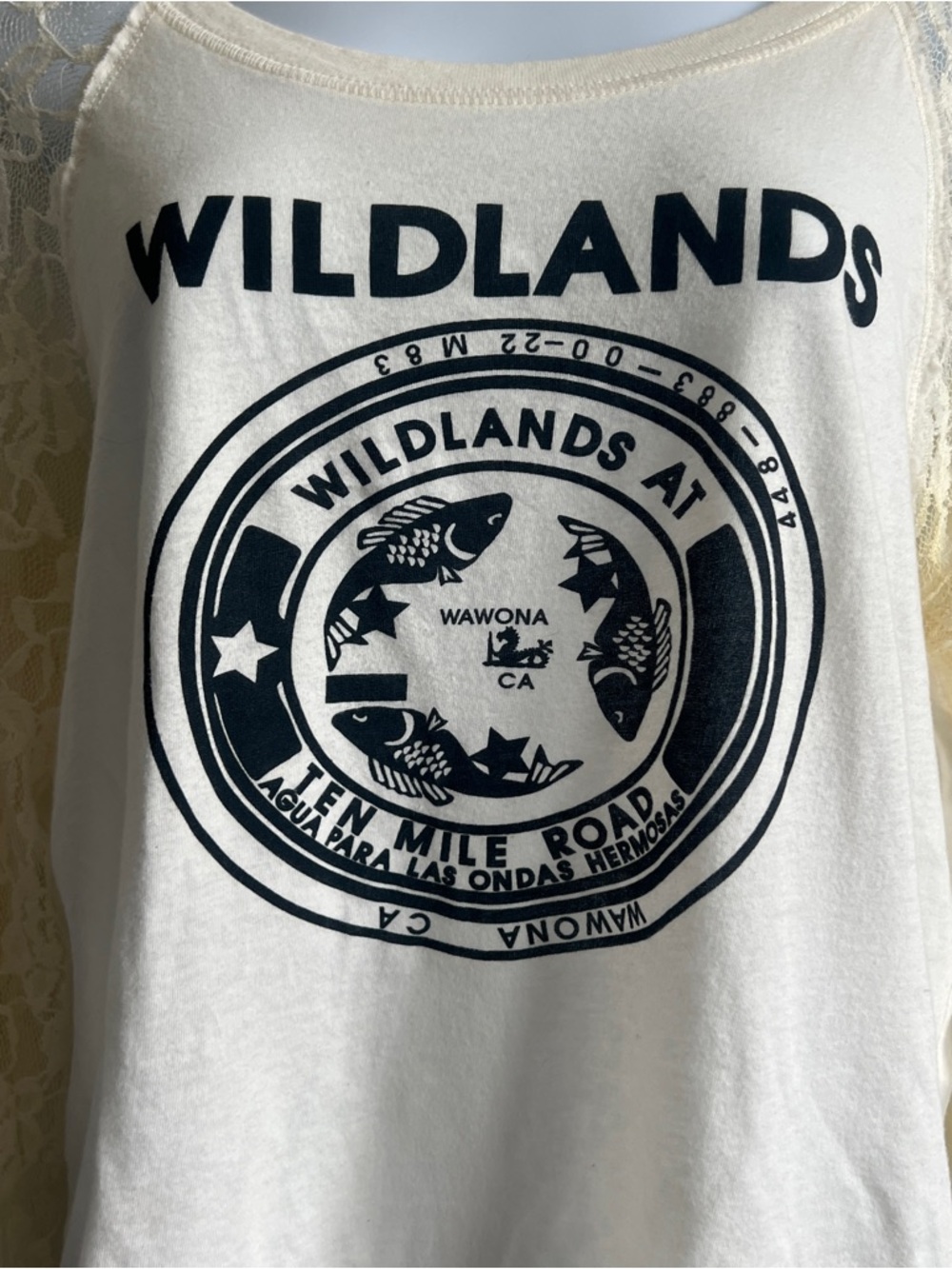 WE THE FREE Free People Wildlands Graphic Lace Bell Sleeve Oversized Size Small - Picture 5 of 11